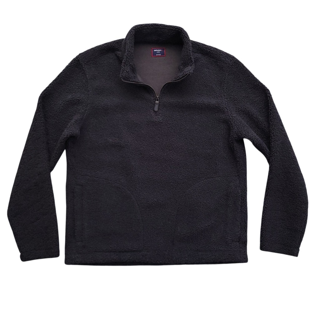 UNTUCKit Sweater‎ Mens L Gray Deep Pile Fleece Quarter Zip Pullover Payne Heavy